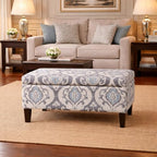 HomePop Large Upholstered Rectangular Storage Ottoman Bench with Hinged Lid, Slate Damask - color: Slate Damask