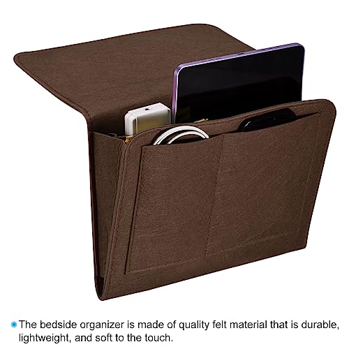 PATIKIL 11in Bedside Caddy, Bed Caddy Bedside Organizer Hanging 5 Pocket Soft Bed Pockets Bedside Storage Organizer Remote Control Holder for Bedroom Phones Glasses, Dark Brown - color: Dark Brown, size: 10.6*8.6inch