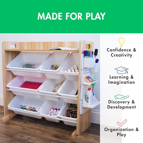 Humble Crew Toy Storage Organizer with 9 Removable Storage Bins for Kids Playroom, 3-Tier with Top Shelf Toddler Toy Organization, Natural/White - color: Natural/White