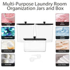 COAZEX 3 Pack Laundry Powder Container & Dryer Sheet Holder, Plastic Laundry Room Organization and Storage Jars with Lids, Labels & Scoops for Powder, Detergent, Scent Booster (Black Lid) - color: A-Clear(Black Lid)