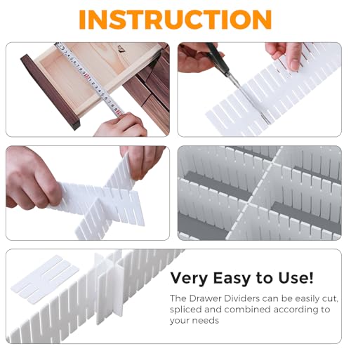 ALBAD Plastic Drawer Dividers Adjustable Drawer Organizer Dividers Separator for Tidying Clutter/Cutlery/Underwear/Socks/Clothes/Dresses/Boxes/Bins in Kitchen Bathroom Bedroom Office (8) - color: White, size: 8