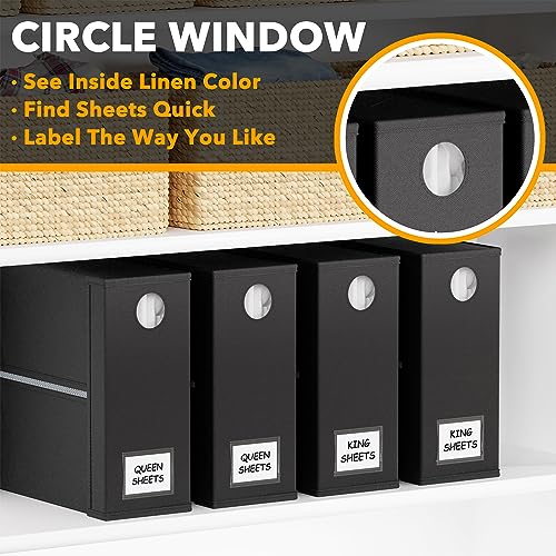 SpaceAid 4 Pack Bed Sheet Organizers and Storage, Foldable Sheet Organizer for Linen Closet, Sheets Set Folder Keeper with Window XL (Queen & King Size) Organizing Bedding Container, Black - color: Black, size: 4 Pack