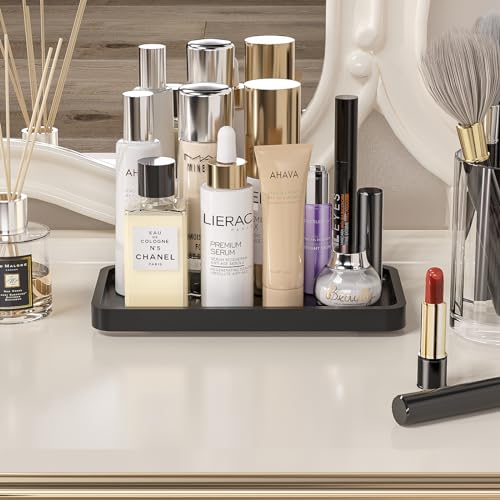 Weenson Small Bathroom Vanity Tray for Countertop Makeup Perfume Jewelry Decor Candle Keys, Small Black Kitchen Tray for Soap Dispenser Spice Bamboo Toilet Tray 7.9" L x 4" W x 0.79" H - color: Black, size: 7.9" x 4" x 0.8"