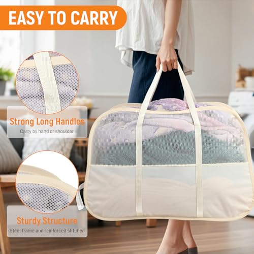 Collapsible Laundry Baskets with Easy Carry Handles, 95L Clothes Hamper for Storage, Foldable Laundry Basket Tear-proof, Large Pop Up Hampers for Laundry, Bedroom, Bathroom, Dorm Beige - style: Beige