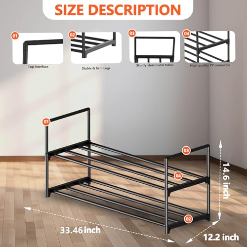Hsscblet 2 Tier Metal Shoe Rack,Adjustable Shoe Shelf Storage Organizer,Stackable Boot & Shoe Storage,for Entryway,Hallway,Closet,Black - size: 2-Tier