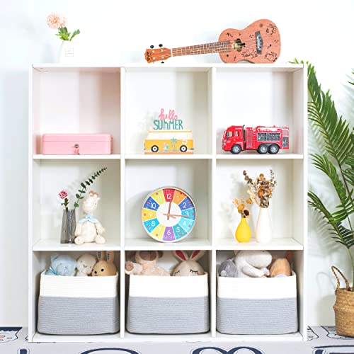MINTWOOD Design 3-Pack Storage Baskets for Shelves, Playroom and Classroom, Book Basket, Decorative Storage Cube Bins, Woven Closet Organizers, Pantry and Shoe Organizer, Grey - color: Cool Grey