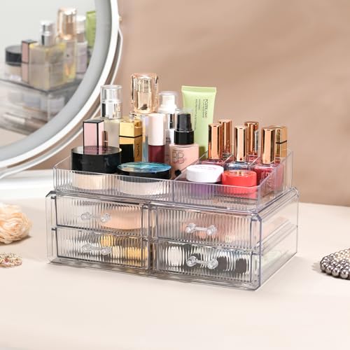 ZHIAI stackable storage drawer, transparent cosmetics storage box, cosmetics and beauty products storage organizer, suitable for makeup room, bathroom, storage room, home - color: 4 short draws