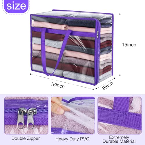 2 Pack Clear Zippered Storage Bags for Clothes, Closet Organizers and Storage Vinyl Bag for Bedding, Linen, Blankets, Comforters, Clothes & Toys Multi Purpose & Space Saver PVC Organizers - color: Purple, size: 2 Pack