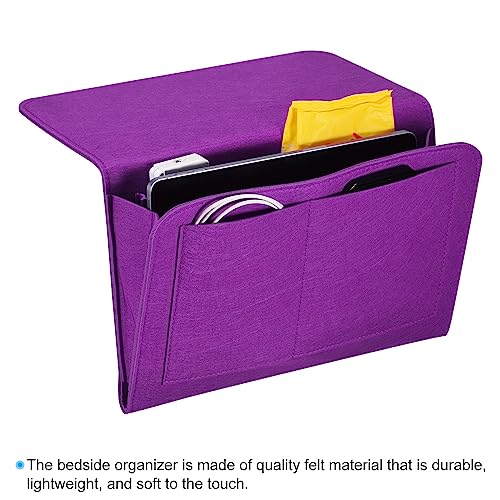 PATIKIL 13in Bedside Caddy, Bed Caddy Bedside Organizer Hanging 5 Pocket Soft Felt Bed Pockets Bedside Storage Organizer Remote Control Holder for Bedroom Phones Glasses, Purple - color: Purple, size: 12.6*8.6inch