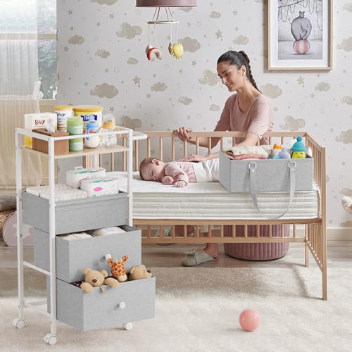 Modanais Baby Diaper Caddy Organizer Cart with Drawers - 3In1 Rolling Storage Cart with Wheels, Removable Diaper Caddy, Detachable Dividers - for Crib, Bedroom, Art & Craft Organizer (Light Gray) - color: Light Gray