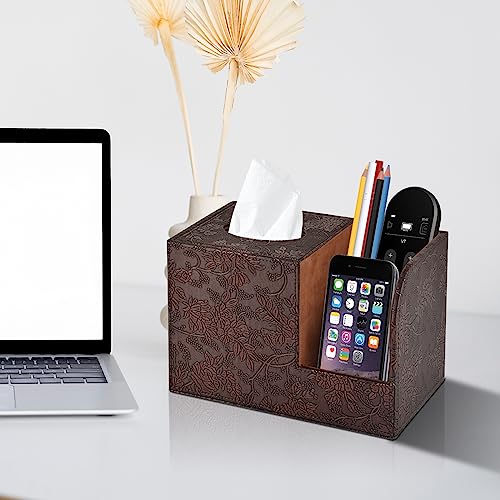 PU Leather Tissue Box Cover Square Tissue Holder Tissues Box Organizer with 2 Compartment,Remote Control Holder,Multifunctional Decorative Tissue Box Covers Cube,Home Office Desktop Storage Box,Retro - color: Retro