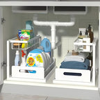 INNOVATIVE LIFE Under Sink Organizer, 2 Pack 2 Tier Under Sink Organizers and Storage, Slide Out Pull Out Cabinet Organizer Shelf, Metal Sliding Drawer for Kitchen,Bathroom, White - size: White (2 Pack)
