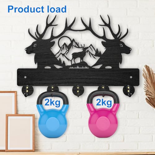 MAYJOYDIY Deer Mountain Forest Coat Hooks Wall Mounted 11.8×7.9inch Black Wooden Deer Key Holder for Wall 5 Alloy Hooks Wall Art Decor Deer Hangers for Towel Key Kitchen Bedroom Entryway Gifts - color: Deer Mountain Forest
