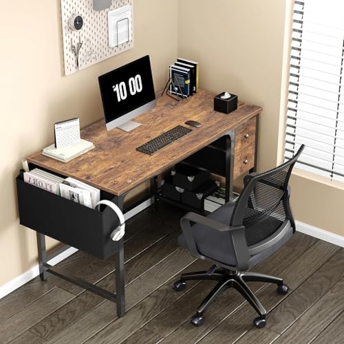 Lufeiya Computer Desk with Fabric Drawers, 47 Inch Desk for Small Space Home Office, Modern Simple Study Writing Table PC Desks for Bedroom, Rustic Brown - color: Rustic Brown, size: 47 inch