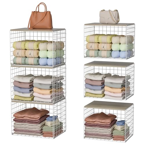Extra-Long Closet Organizers and Storage with Top Board, 3 Pack Stackable Closet Shelf Organizer, Double Storage Design, Clothes Storage Cube/Bin/Basket for Wardrobe, Space-Saving, White,Sturdy,Metal - color: WHITE, size: 15.74"（L）*12"（W）*12.2"（H）