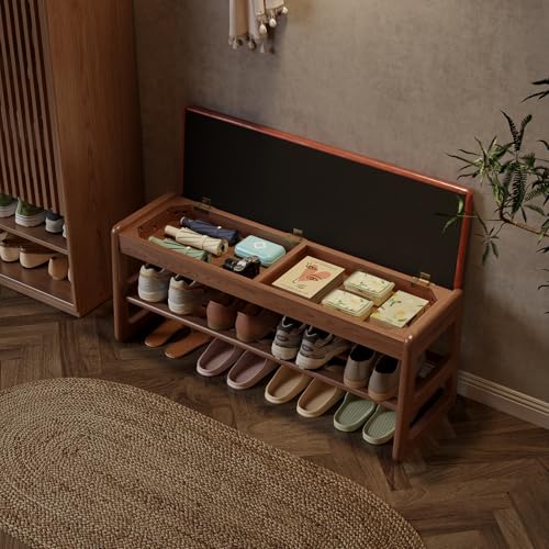 AQIMUELE Shoe Rack Bench,2 Tiers Shoe Bench with Storage with Flip-Top,Wood Shoe Rack for Entryway,Hallway（Orange Upholstered Seat,11.8" D x 39.3" W x 15.7" H） - color: Orange Upholstered Seat, size: 11.8"D x 39.3"W x 15.7"H