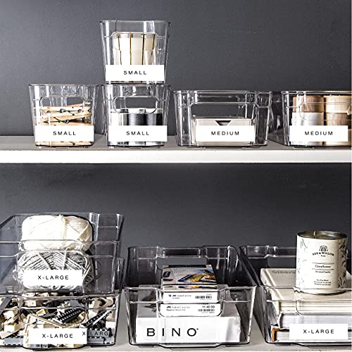 BINO | Stackable Storage Bins, Large - 4 Pack | The Stacker Collection | Clear Plastic Storage Bins | Organization and Storage Containers for Pantry & Fridge | Multi-Use Organizer Bins | BPA-Free - size: 4PK - Large