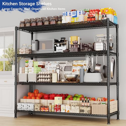 Heavy Duty Shelving, 72.2" H Garage Shelving Unit with Leveling Feet, 4-Tier Adjustable Garage Storage Shelves Metal Rack, Industrial Shelving for Warehaouse Storage, 60" W x 24" D x 72.2" H, Black - color: Black, size: 24D x 60W x 72.2H (4Tier)