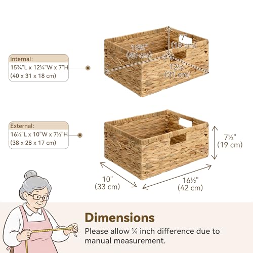 GRANNY SAYS Wicker Baskets with Handles, Large Wicker Storage Baskets for Shelves, Water Hyacinth Woven Basket, Decorative Basket for Pantry, 1-Pack - color: Natural (Water Hyacinth), size: 15"L x 11"W x 6¾"H