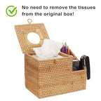 Sumnacon Tissue Box Square Tissue Box Cover with Storage Rattan Tissue Box Holder with 2 Side Organizer,Wicker Tissue Cover Cube Tissue Holder for Bathroom Living Room Table Desk Office - color: Natural