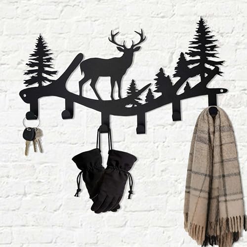 Deer Antler Key Holder Wall Mount – Rustic Key Rack for Wall with Hooks, Laser-Cut Black Deer Decor Key Hanger, Wall-Mounted Key Hook & Storage Hooks for Entryway, Antler Coat Rack - color: Deer Antler