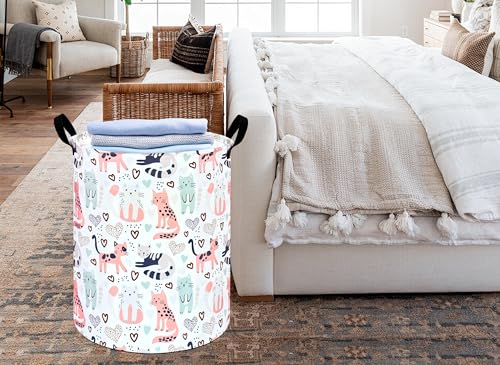 KUNRO Kids Laundry Hamper Clothes Gift Basket Storage Laundry Baskets Organizer Bin with Handles for Nursery Room (Cat) - color: Cat Pattern