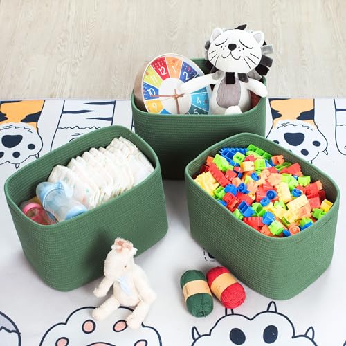 MINTWOOD Design 3-Pack Decorative Woven Storage Baskets for Shelves, Cube Bin Box for Organizing Books, Shoes, Dog Toys, Pantry Closet and Living Room Organizer, Forest Green - color: Forest Green