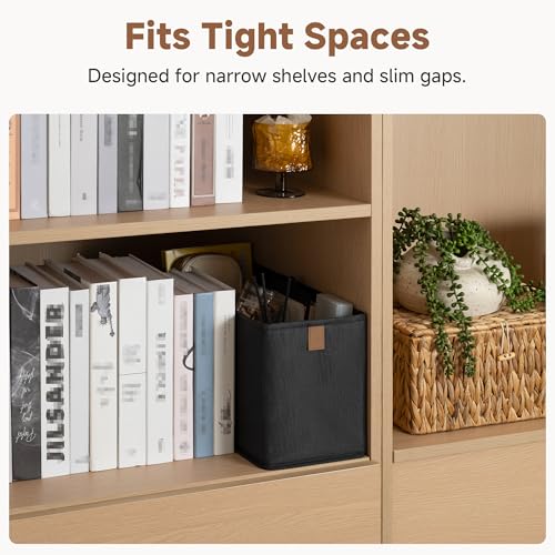 StorageWorks Long Narrow Storage Basket, Collapsible Fabric Storage Bins, Small Baskets for Organizing with PU Handle, Great for Clothes, Towels, and Socks, Black, 2-Pack - color: Black, size: 6.25'' Width (2 Pack)