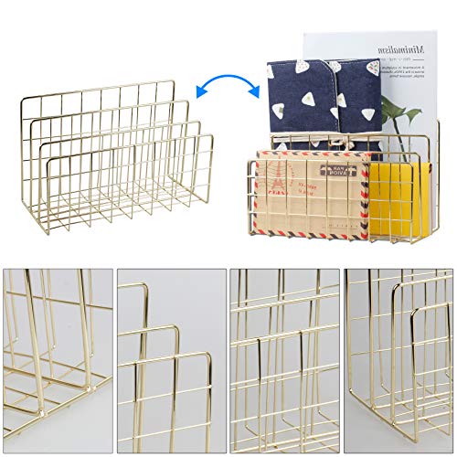 Desktop Mail Organizer File Organizer Metal Wire Mail Sorter Letter Organizer Magazine Rack for Letters, Mails, Books, Postcards, Brochures, Mail Holder (3 Slot, Gold) - color: Gold