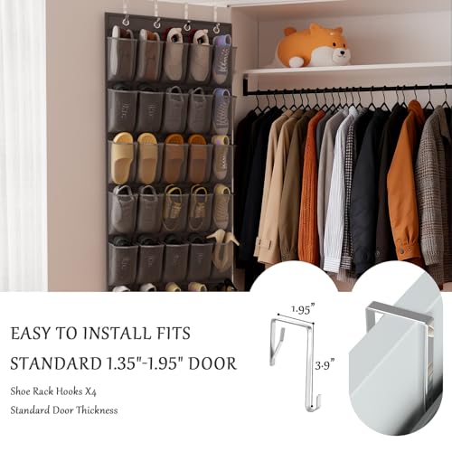 homyfort Over the Door Shoe Organizer, 40 Large Breathable Mesh Pocket,Space Saving Hanging Shoe Rack,Shoe Storage Holder for Entryway Bedroom Closet - color: Oxford-like Grey, size: 1 Pack 40 Pockets