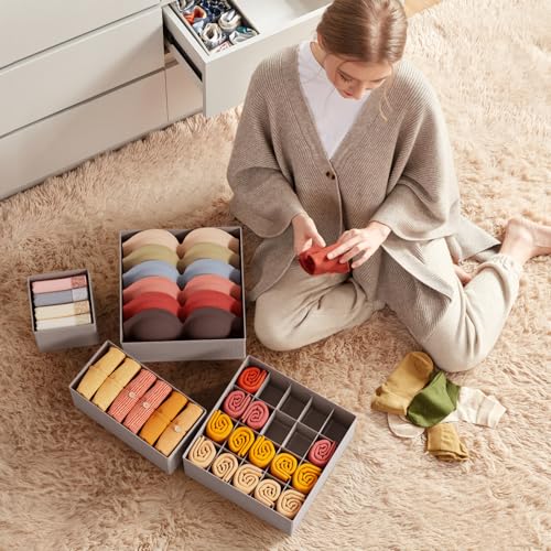 Lifewit Underwear Drawer Organizer for Closet 16 Pack, 3 Sizes Dresser Organizer Dividers, Deep Fabric Foldable Drawer Storage Organizer Bins for Clothes, Sock, Bra, Lingerie, Undies - color: Dove Gray