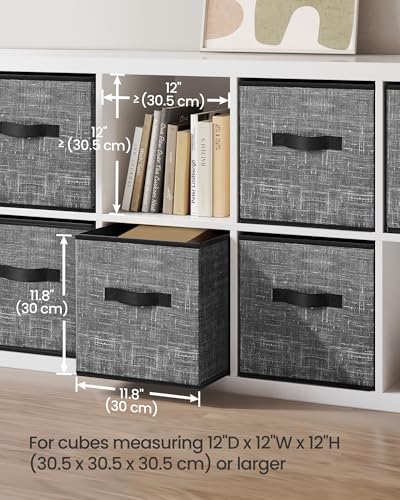 SONGMICS Storage Cubes, 11.8-Inch Non-Woven Fabric Bins with Double Handles, Set of 6, Closet Organizers for Shelves, Foldable, for Clothes, Classic Black UROB030B01 - color: Classic Black, size: 11.8"L x 11.8"W x 11.8"H