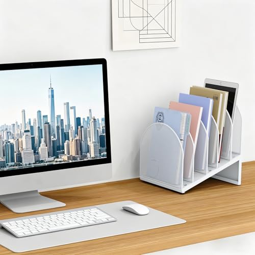 gianotter Desktop File Organizer, Desk Organizer with 5 Compartments, Paper Organizer for Desk, Workspace Organizers for Office Supplies (White, Inclined Style) - color: White, size: Inclined Style