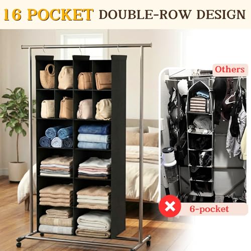 Ofiray-home 6 Tier Hanging Closet Organizer, 16 Compartments Sweater Organizer for Closet with 3 Sturdy Hooks, Closet Organizers and Storage, Wardrobe, Rv, Garment Rack, Black - color: Black, size: 6-Tier