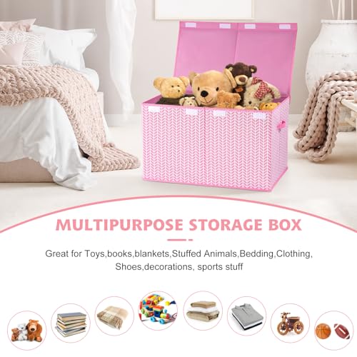 Mayniu Extra Large Toy Box Chest with Dividers, 120L Sturdy Toy Storage Organizer Bin Boxes Basket for Kids, Boys, Girls, Living Room, Nursery, Bedroom, Playroom (26"x17" x17", Pink) - color: Extra Large Pink