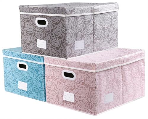 PRANDOM Jumbo Collapsible Storage Cubes with Lids Fabric Decorative Storage Bins Boxes Organizer Baskets with Cover Handles for Bedroom Closet Living Room 23.2x15.7x11.8 Inch 3 Pack - color: Assorted Color, size: XX Large(3-Pack)