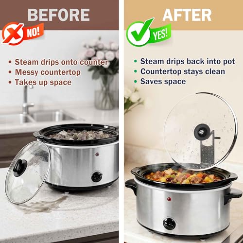 Crock Pot Lid Holder - 2 Pack Space-Saving Slow Cooker Lid Rack - Anti-Spill Support for Pre/Post Meal Tasks, Fits Most Lids for Home & Apartment Kitchens - color: Black-2pack