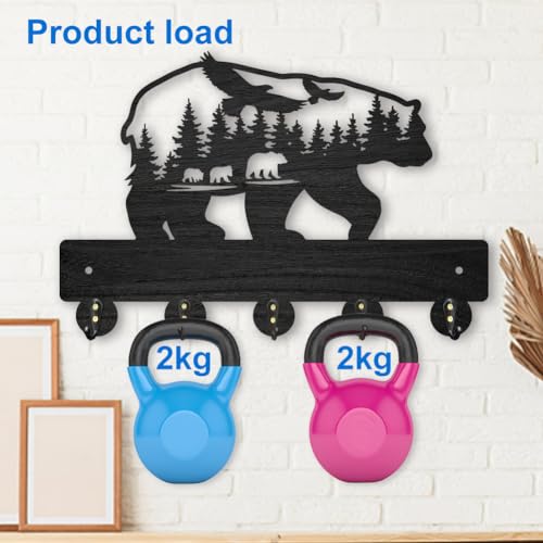 MAYJOYDIY Bear Forest Bird Coat Rack Wall Mount 11.8×7.9inch Bear Wall Art Decor Wildlife Animal Key Holder for Wall Black Wooden Key Hanger Rack 5 Alloy Hooks for Kitchen Bedroom Entryway Gifts - color: Bear Forest Eagle