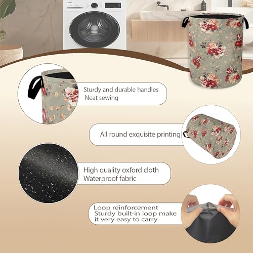 Red Rose Flowers Laundry Hamper,Vintage Floral Clothes Hamper for Laundry,Waterproof Oxford Toy Storage Collapsible Hampers for Bedroom, Dorm Room,Bathroom,16x20 Inch - color: Red Rose Flowers