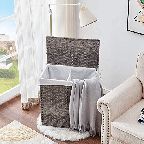 Mxfurhawa Slim Laundry Basket on Wheels, Heavy Duty Cotton Liner Laundry Storage Hamper with Handles, Collapsible Clothes Wire Basket Organizer Laundry Bag (2PCS-02A) - color: 2PCS-02A