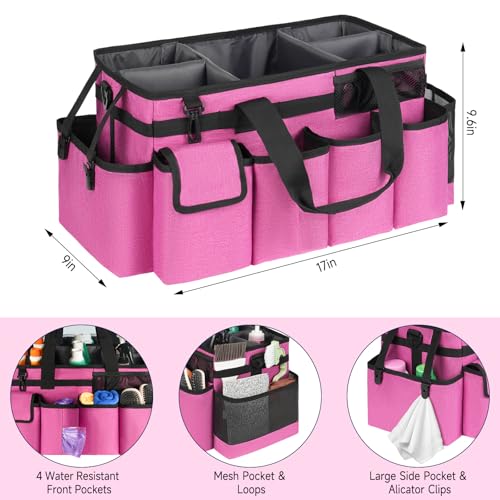 Cleaning Caddy Bag,Extra Large Cleaning Supplies Organizer with Handle for Housekeepers,Rose Red - color: Rose Red, size: Extra Large