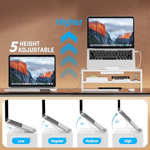 AFOOYO Adjustable Wood Laptop Stand, Ergonomic Height Angles Computer Holder Riser for Desk Compatible with Air, Pro, Dell, HP, Lenovo More 10-17.3" Laptops, White - color: White, size: Simple Design