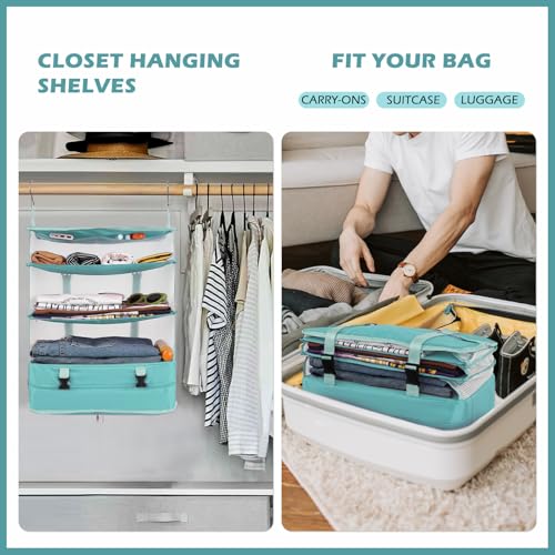 Surblue Hanging Closet Storage Bag Collapsible 3-Shelf Washable Oxford Fabric with 2 Hooks (XL 17.71 * 11.81 * 20in,Aqua Blue) - color: Aqua Blue, size: XL 17.71*11.81*20in