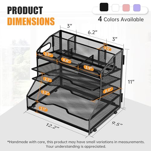 YINGHUA 5 Tier Paper Tray Letter Organizer with Top 6 Adjustable Compartments - Paper Sorter Office Desktop Accessories with Handles for Document,Mail,School Supplies Storage,Black - color: 5 Tier-black