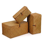 Woven Wicker Storage Bins with Lid, Seagrass Basket for Shelf Organizer, Extra Large, Set of 3 - size: Set of 3 (S+M+L)