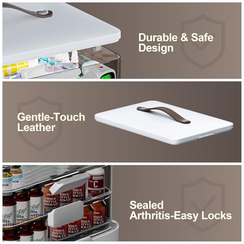 CTIME 4-Tier XL Medicine Organizer with Leather Handle - Portable Pill Case & Empty First Aid Kit for Home, Travel, RV, School, Dorm | Ideal Elderly Gift - size: 4 Tier Medicine Organizer Set