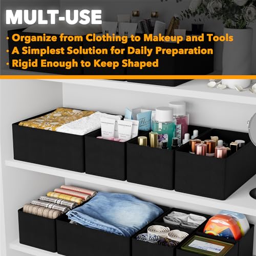 SpaceAid Drawer Organizer Clothes, 12 Pack Dresser Organizer Bins for Nursery, Closet Organization and Storage Dividers for Clothing, Baby Clothes, Underwears, Socks (Black) - color: Black, size: 12 Pack