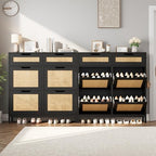 Jocoevol Rattan Shoe Cabinet for Entryway with 4 Flip Drawers and 2 Drawers, Narrow Freestanding Shoe Storage Cabinet with Metal Legs for Entryway/Hallway/Foyer (Black) - color: Black