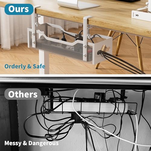 Under Desk Cable Management Tray 3 Pack, Cable Management Under Desk No Drill, Cable Organizer with Clamp for Wire Management, Cord Organizer for Office, Home - No Damage to Table (White) - color: White, size: 13.38"-3pack