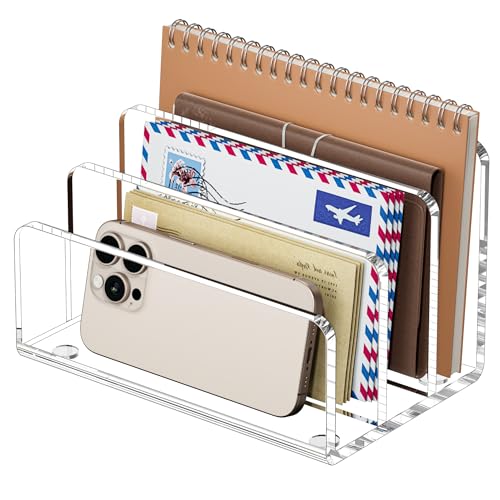 FUCDTEFC Desk Mail Organizer, 3 Section Clear Acrylic File Holder Letter Organizer, Vertical Lightweight Modern Envelope Holder Desk Accessories & Workspace Organizers for Office, Home, School - size: 3 Section Clear-L